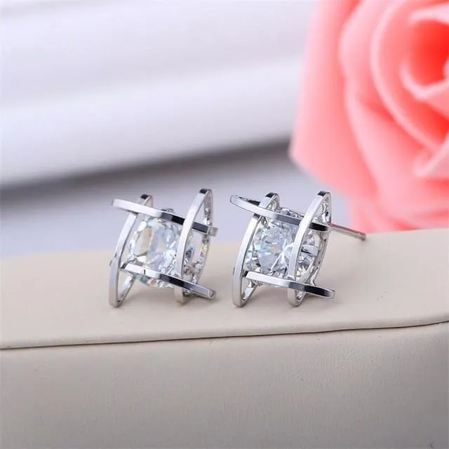 925 Sterling Silver 2 Carat Cubic Zirconia Fashion Stud Earrings for Women