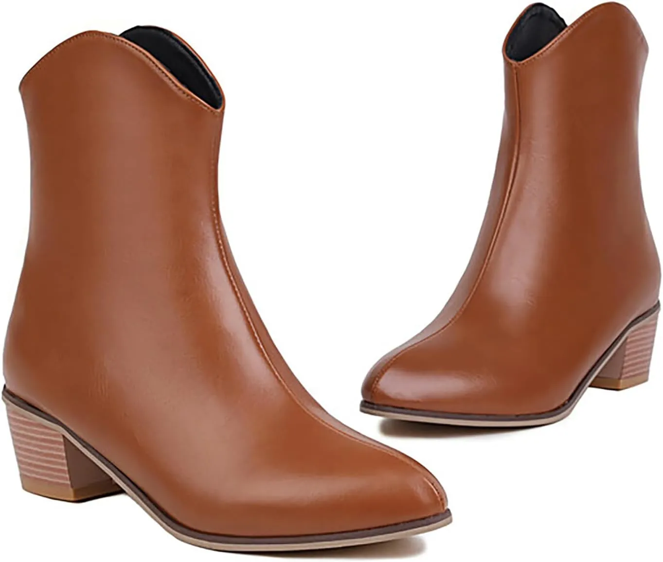 Ankle Boots for Women Western Pointed Toe Chunky Heel Comfortable Arch Support Booties Pull on Ladies Dress Boots Retro Classic Cowboy Cowgirl Boot