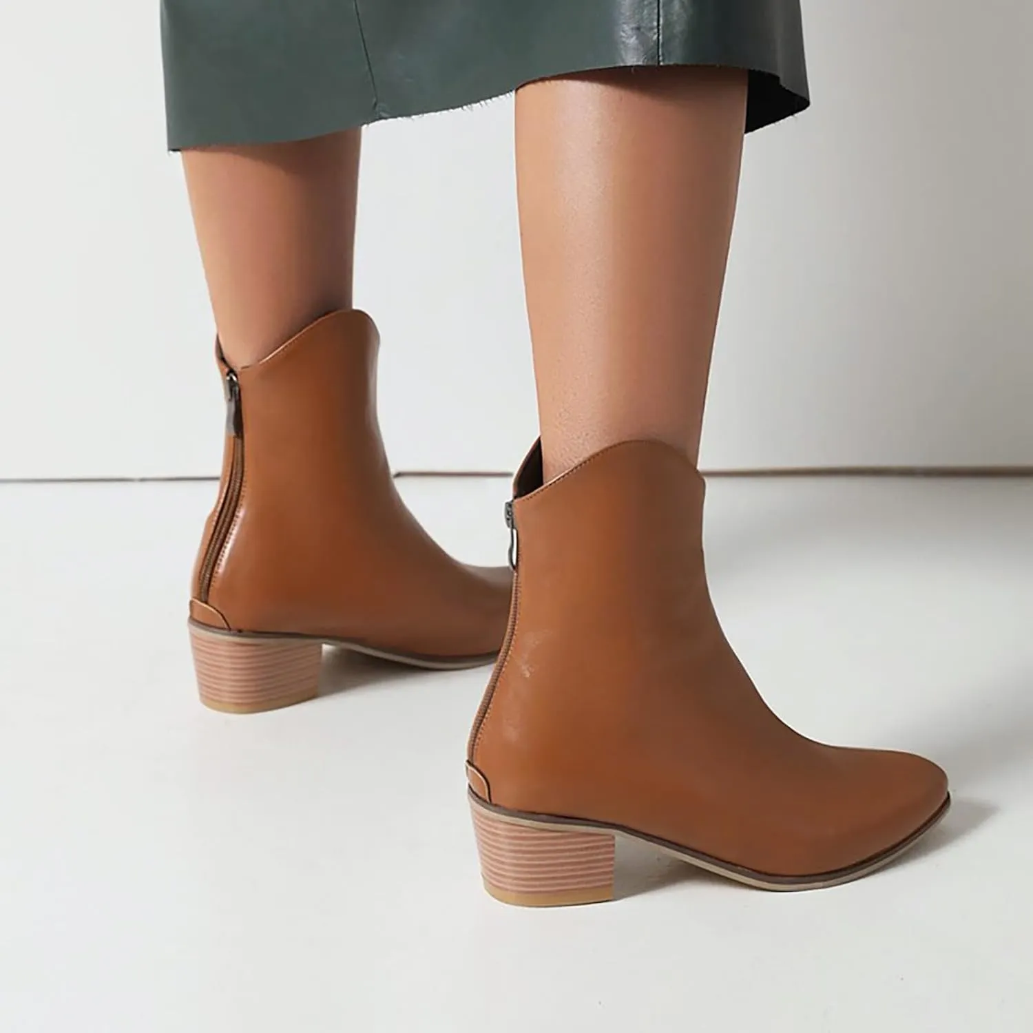 Ankle Boots for Women Western Pointed Toe Chunky Heel Comfortable Arch Support Booties Pull on Ladies Dress Boots Retro Classic Cowboy Cowgirl Boot