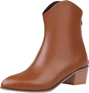 Ankle Boots for Women Western Pointed Toe Chunky Heel Comfortable Arch Support Booties Pull on Ladies Dress Boots Retro Classic Cowboy Cowgirl Boot