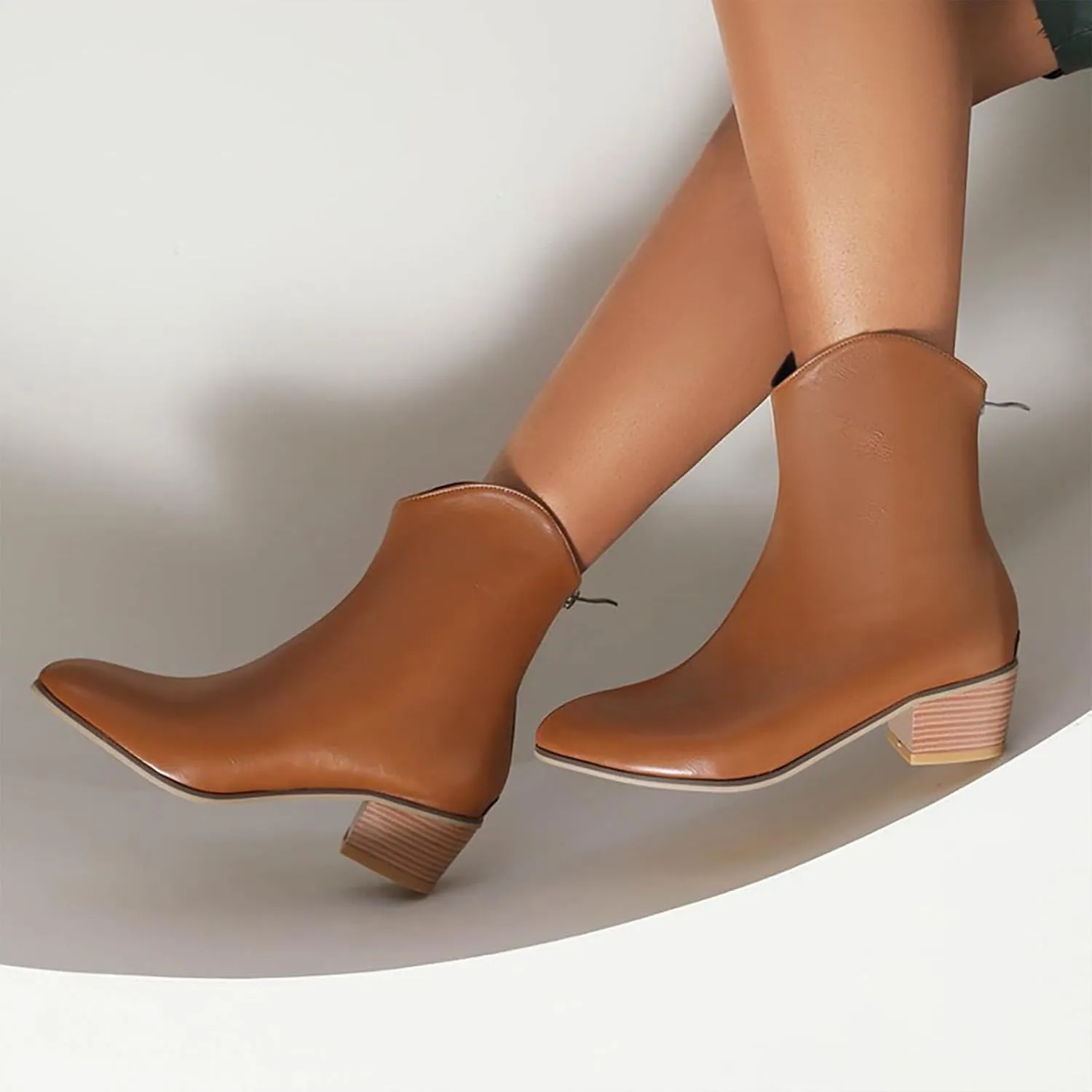 Ankle Boots for Women Western Pointed Toe Chunky Heel Comfortable Arch Support Booties Pull on Ladies Dress Boots Retro Classic Cowboy Cowgirl Boot