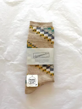 Anonymous Ism Beige Quilted Patchwork Organic Cotton Blend Crew Socks