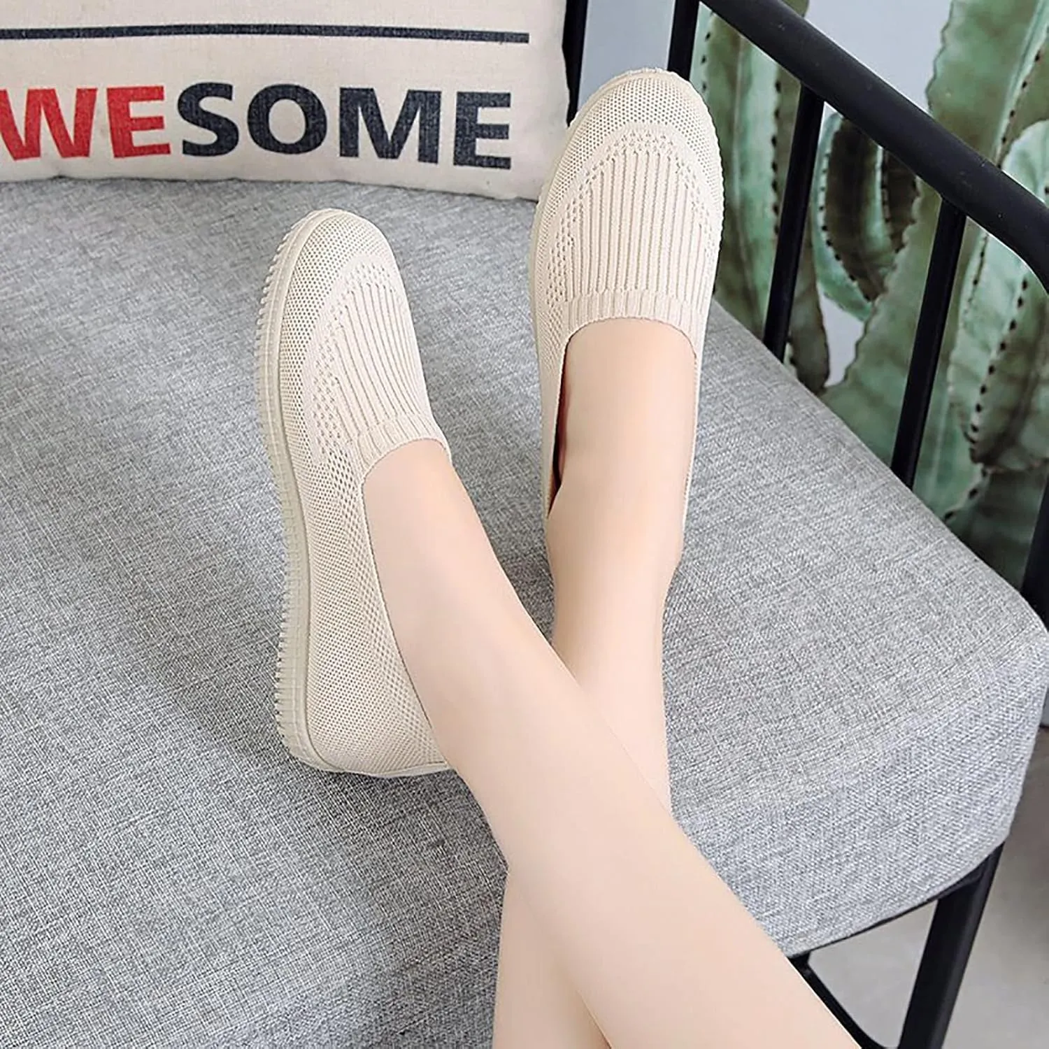 APUM Women's Flat Shoes - Solid Color Comfortable Classic Cute Fashion Skate Shoe Slip-on Breathable Casual flat sandals