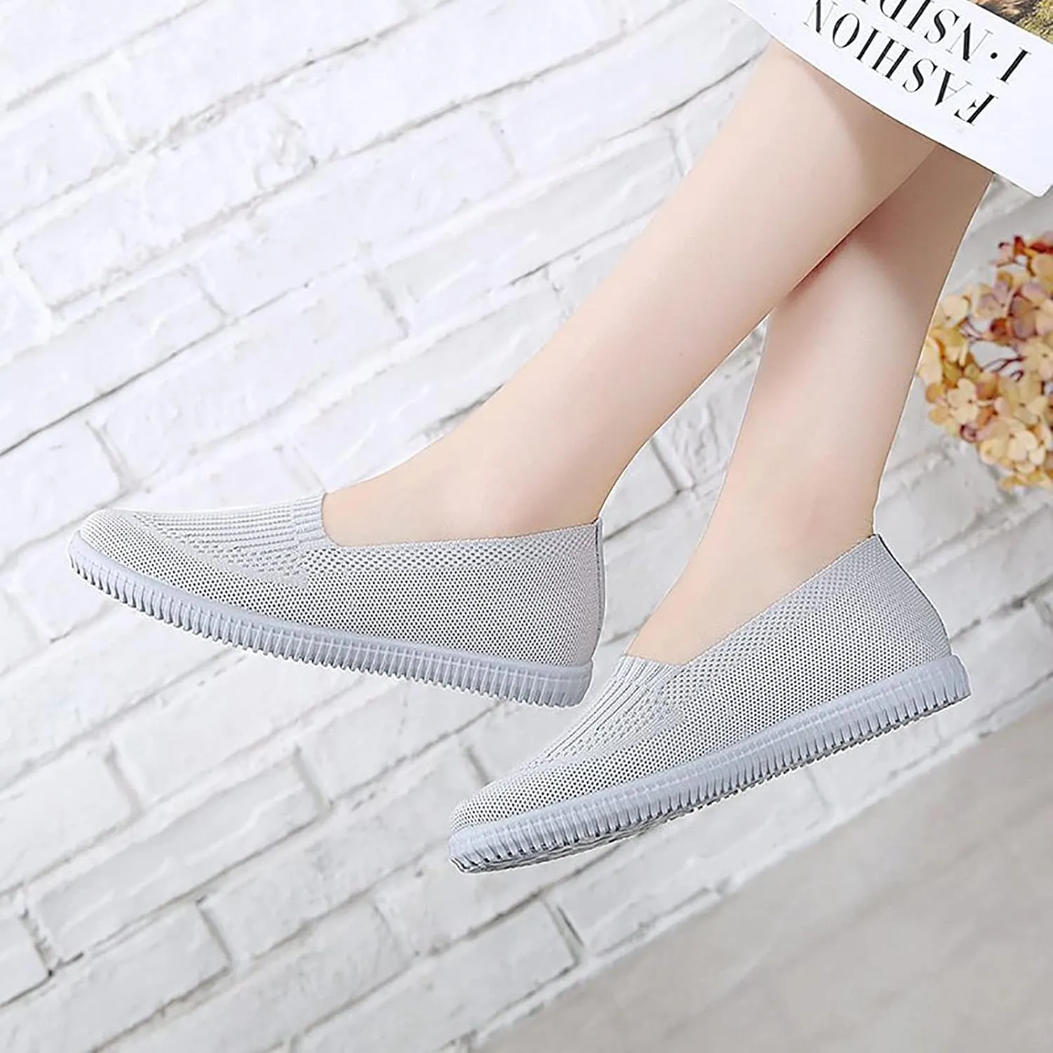 APUM Women's Flat Shoes - Solid Color Comfortable Classic Cute Fashion Skate Shoe Slip-on Breathable Casual flat sandals