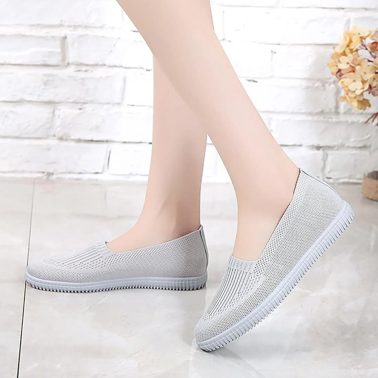 APUM Women's Flat Shoes - Solid Color Comfortable Classic Cute Fashion Skate Shoe Slip-on Breathable Casual flat sandals