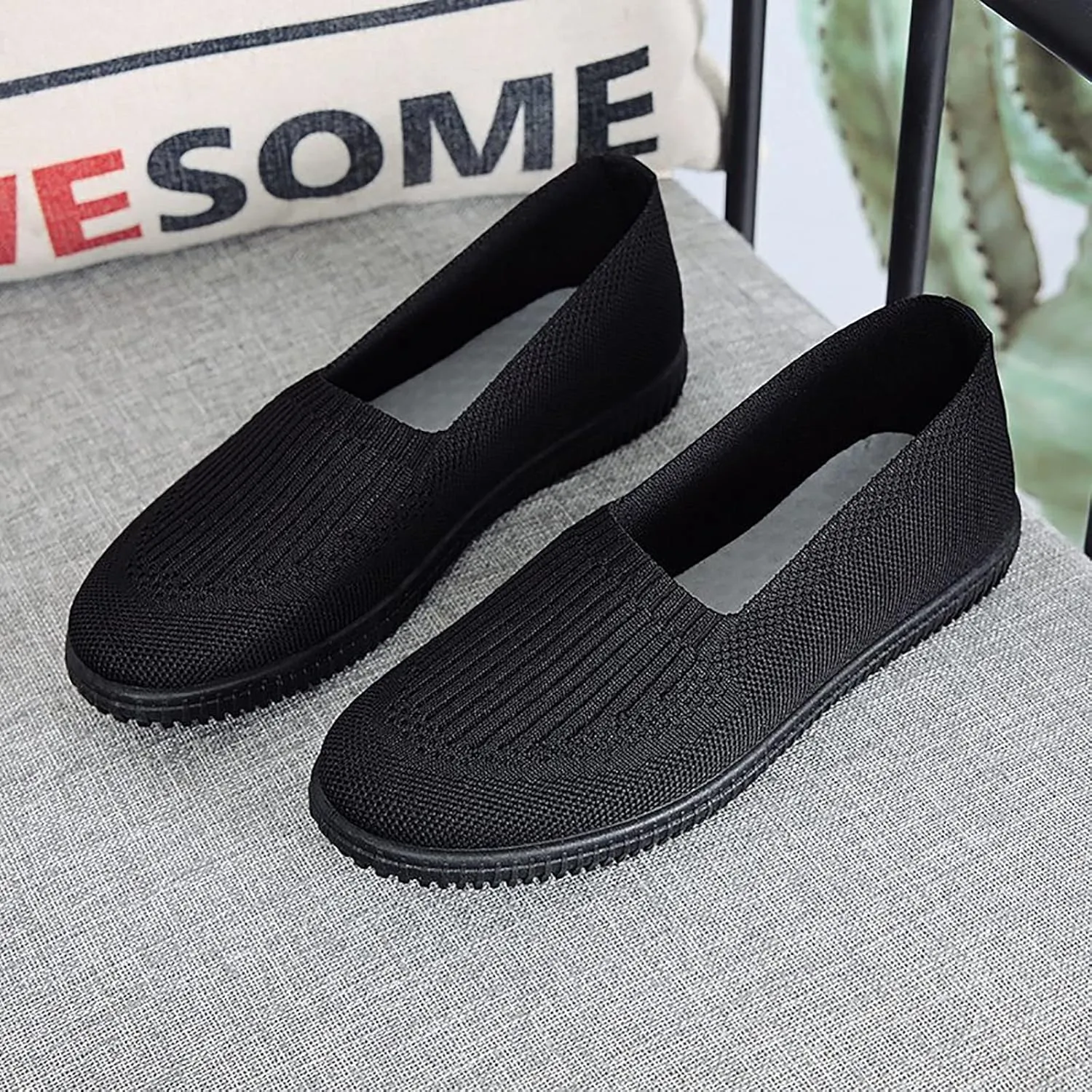 APUM Women's Flat Shoes - Solid Color Comfortable Classic Cute Fashion Skate Shoe Slip-on Breathable Casual flat sandals