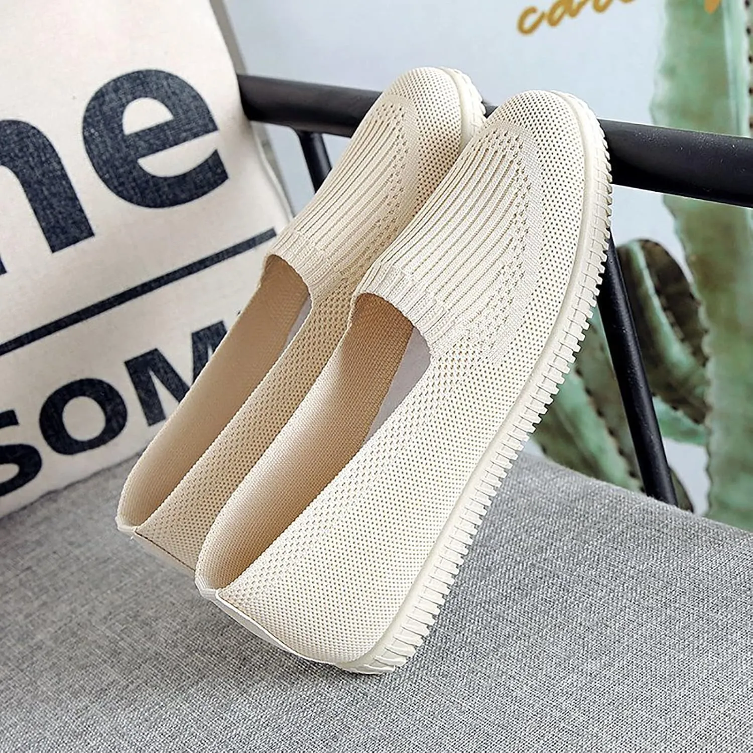 APUM Women's Flat Shoes - Solid Color Comfortable Classic Cute Fashion Skate Shoe Slip-on Breathable Casual flat sandals