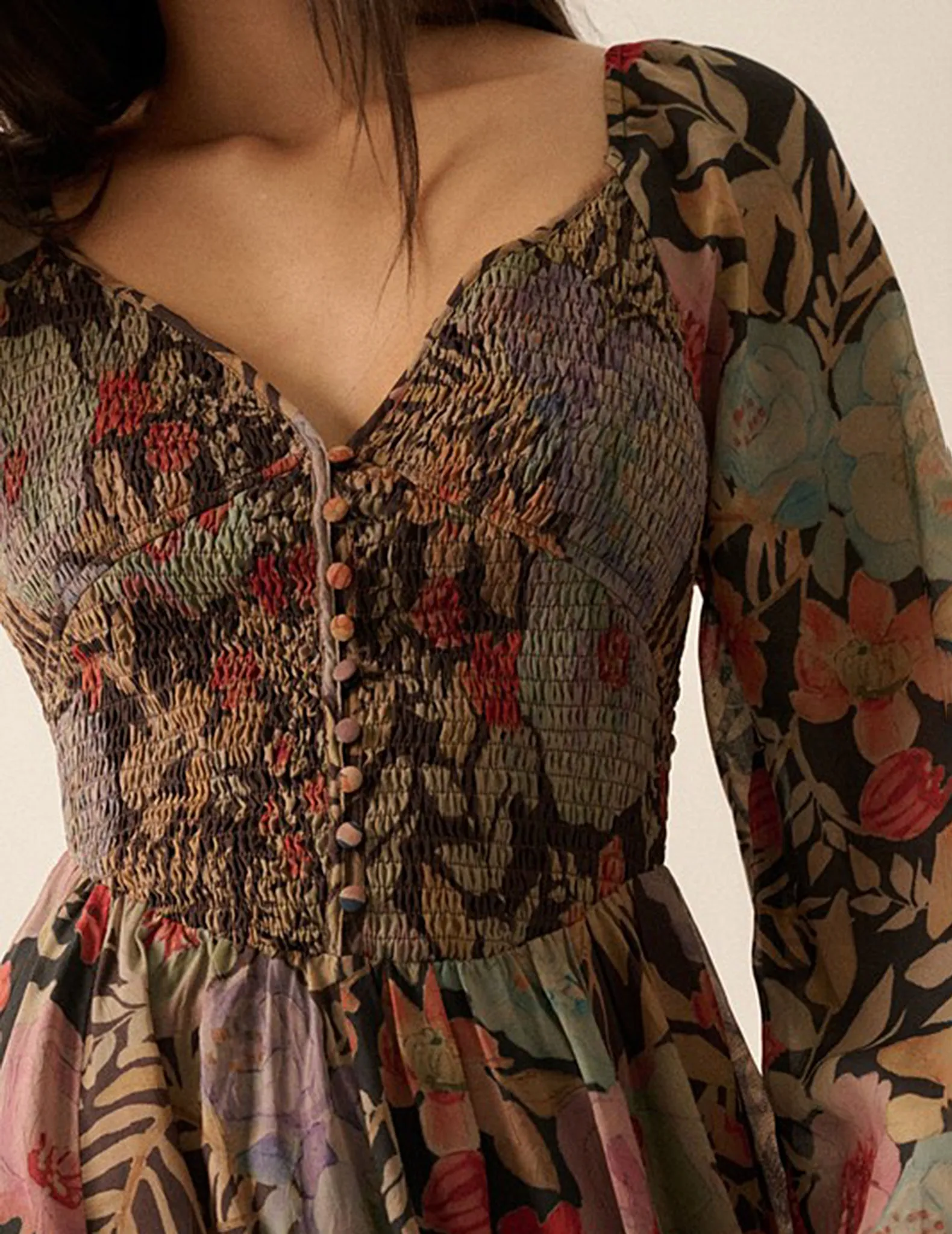 Asha Long Sleeve Black Floral Dress