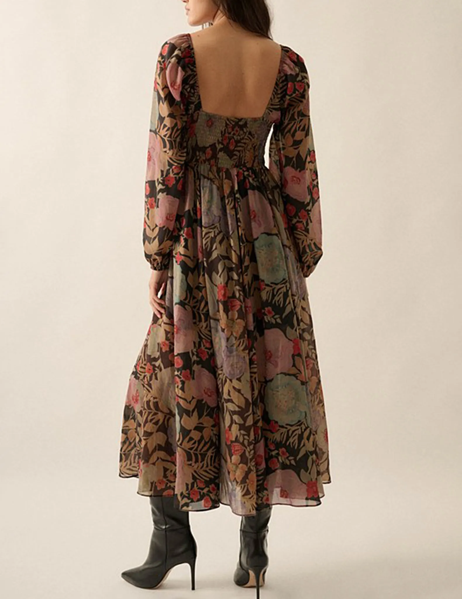 Asha Long Sleeve Black Floral Dress