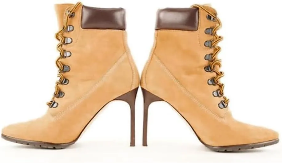 Beauty Cry Womens Brown Pointed Toe Ankle Boots Strappy Stiletto Brushed Leather Booties On Daily