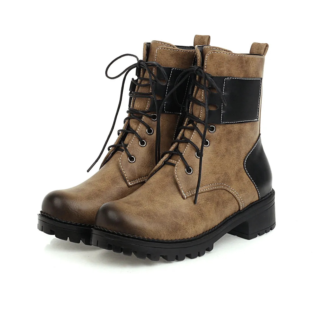 Bigsizeheels Colorblock retro fashion Martin boots - Brown