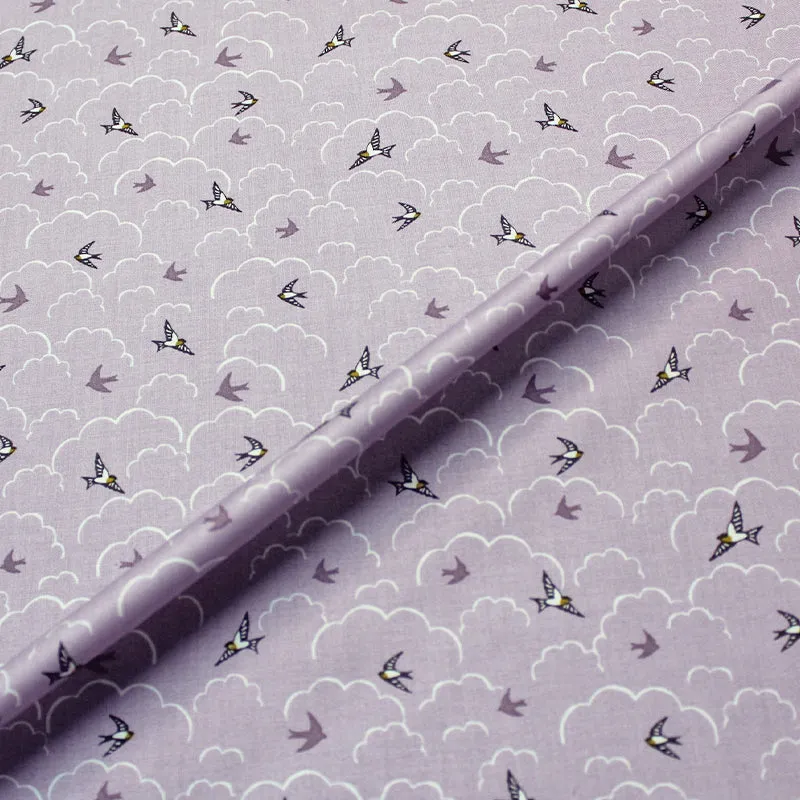 Bird Printed Cotton - Lilac - Soaring