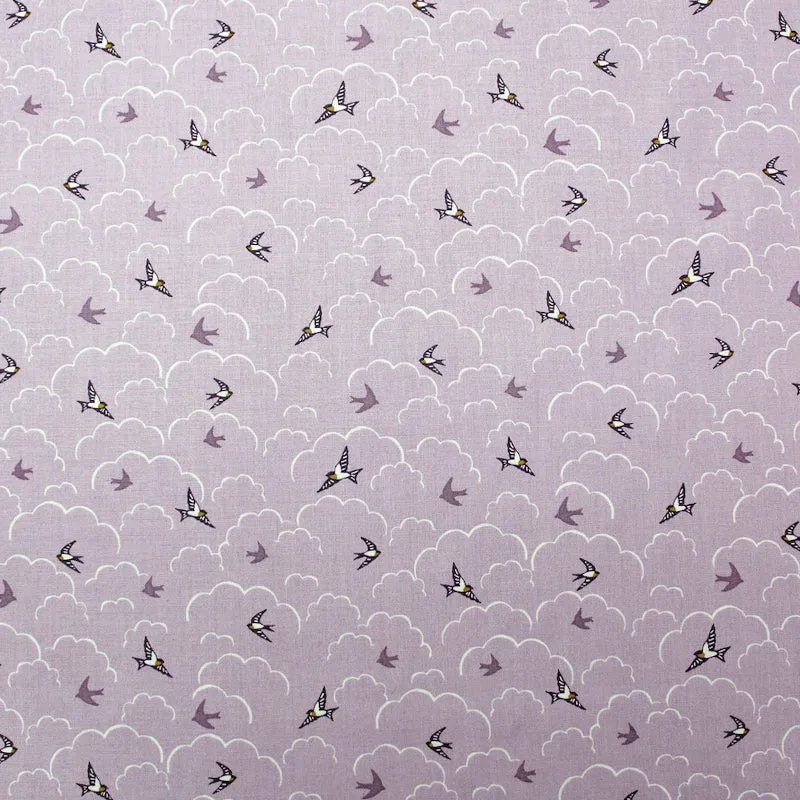 Bird Printed Cotton - Lilac - Soaring