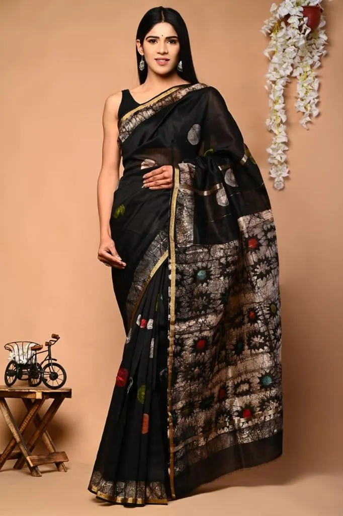 Black Chanderi Saree