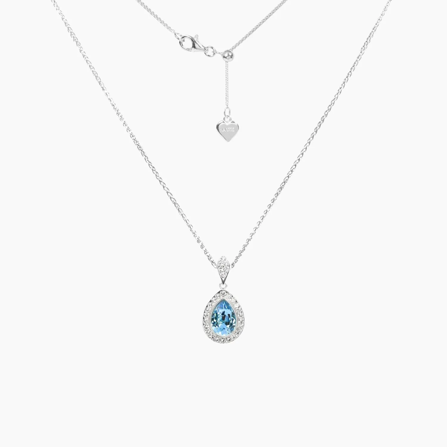 Blue Teardrop Swarovski Crystal Pendant with Pave Crystal Detail (Silver)