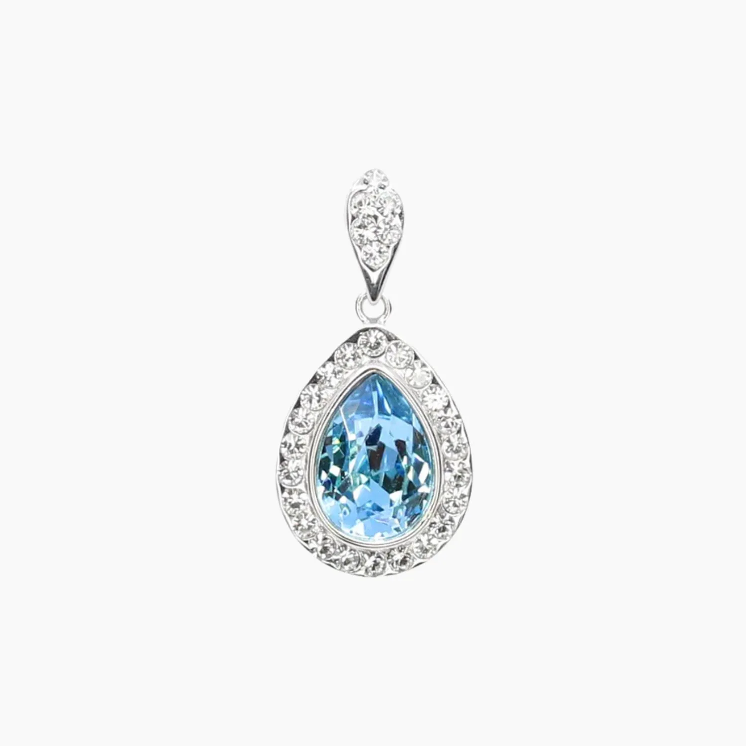 Blue Teardrop Swarovski Crystal Pendant with Pave Crystal Detail (Silver)