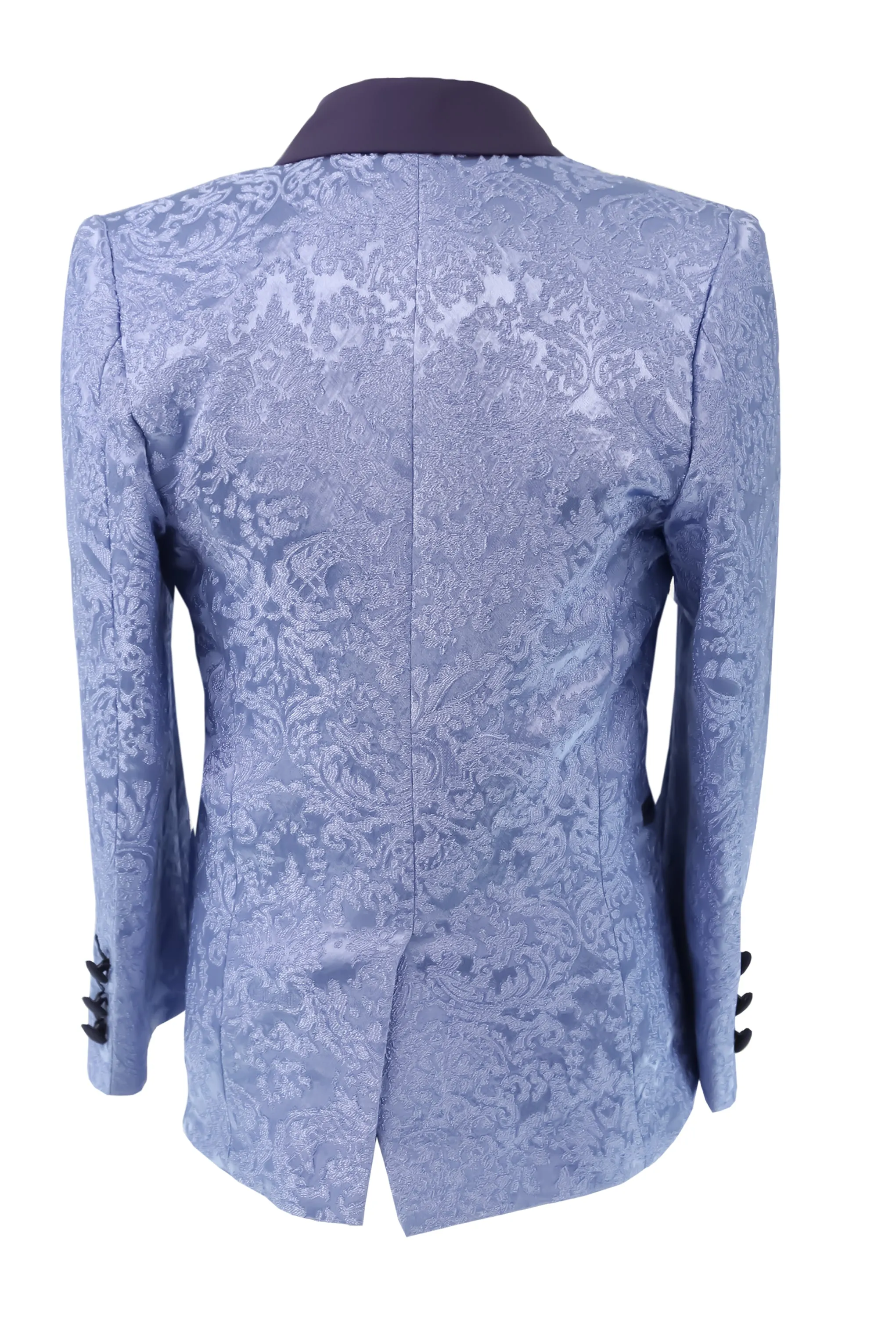 Boys Satin Lapel Paisley Floral Tuxedo Suit Set - Blue