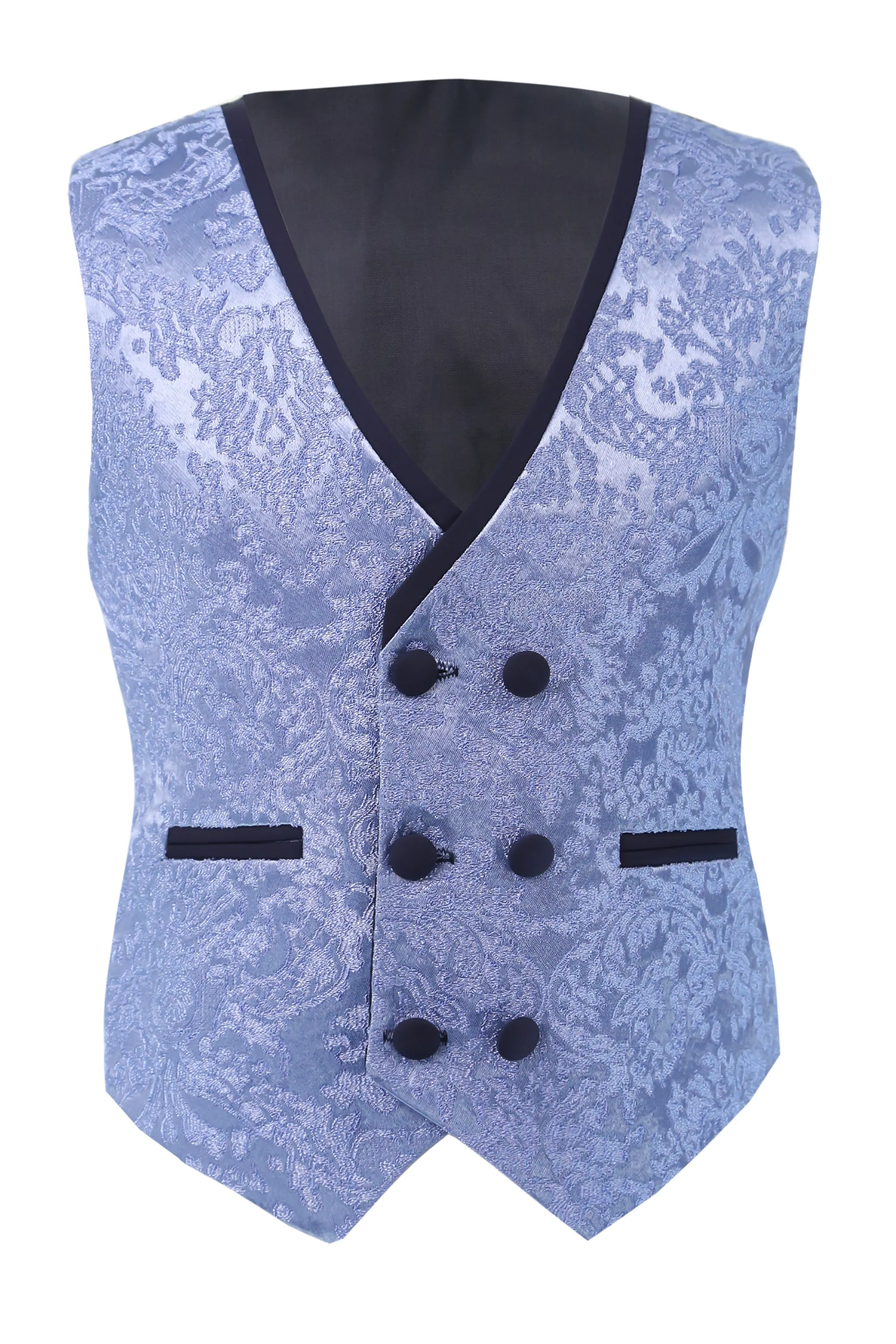 Boys Satin Lapel Paisley Floral Tuxedo Suit Set - Blue