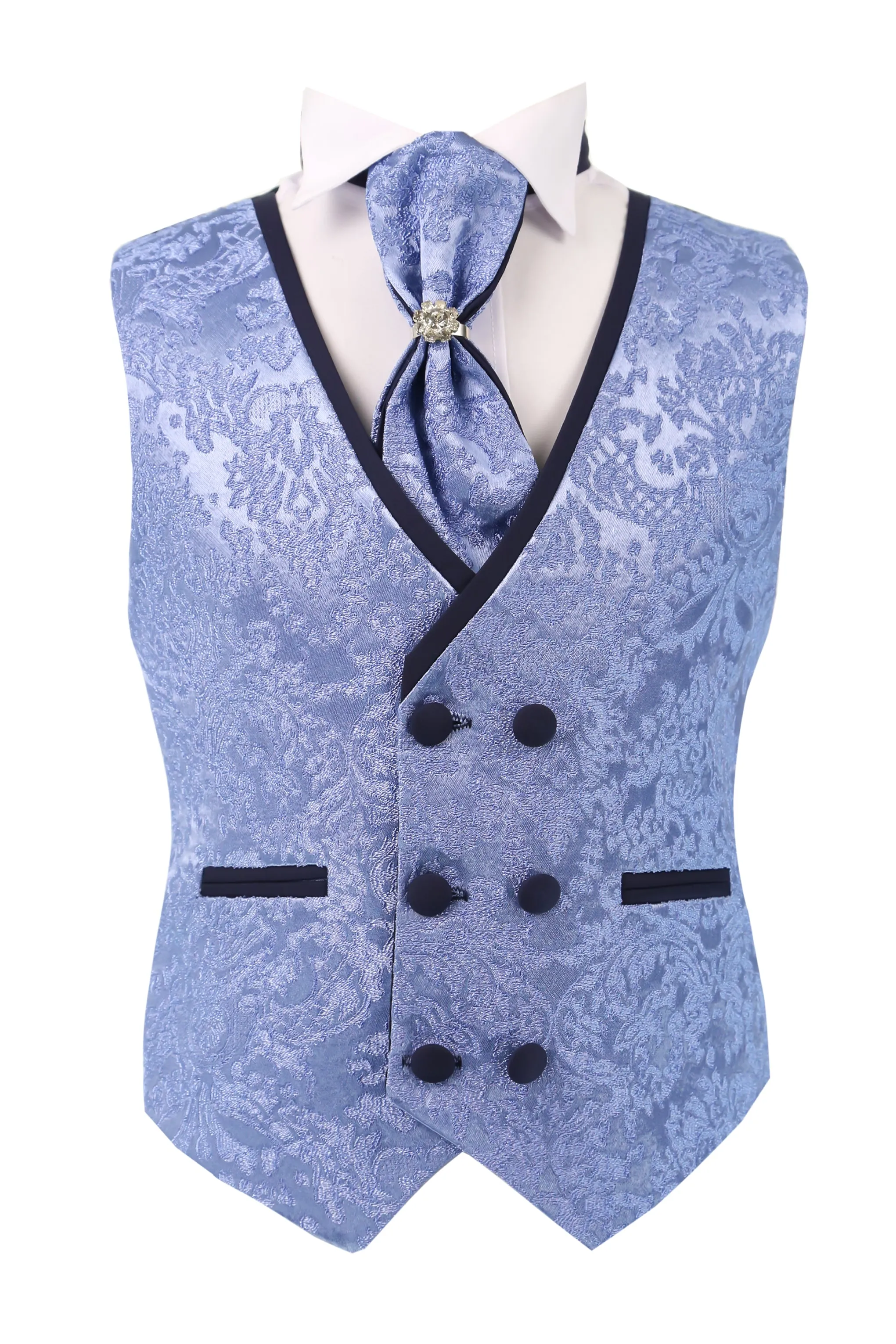 Boys Satin Lapel Paisley Floral Tuxedo Suit Set - Blue