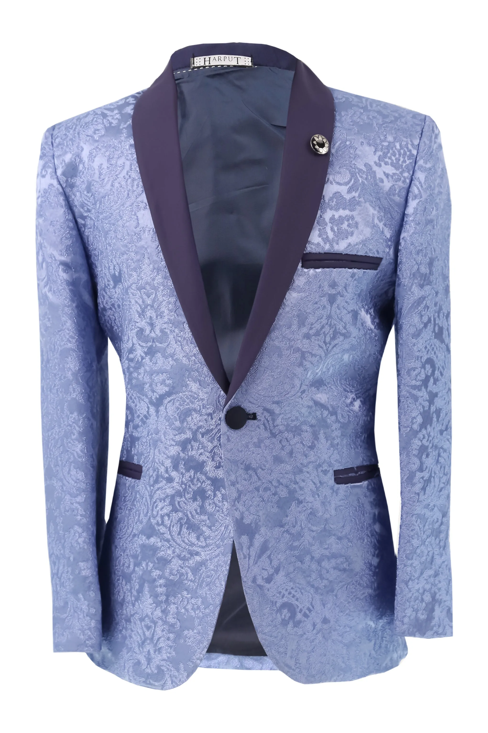 Boys Satin Lapel Paisley Floral Tuxedo Suit Set - Blue