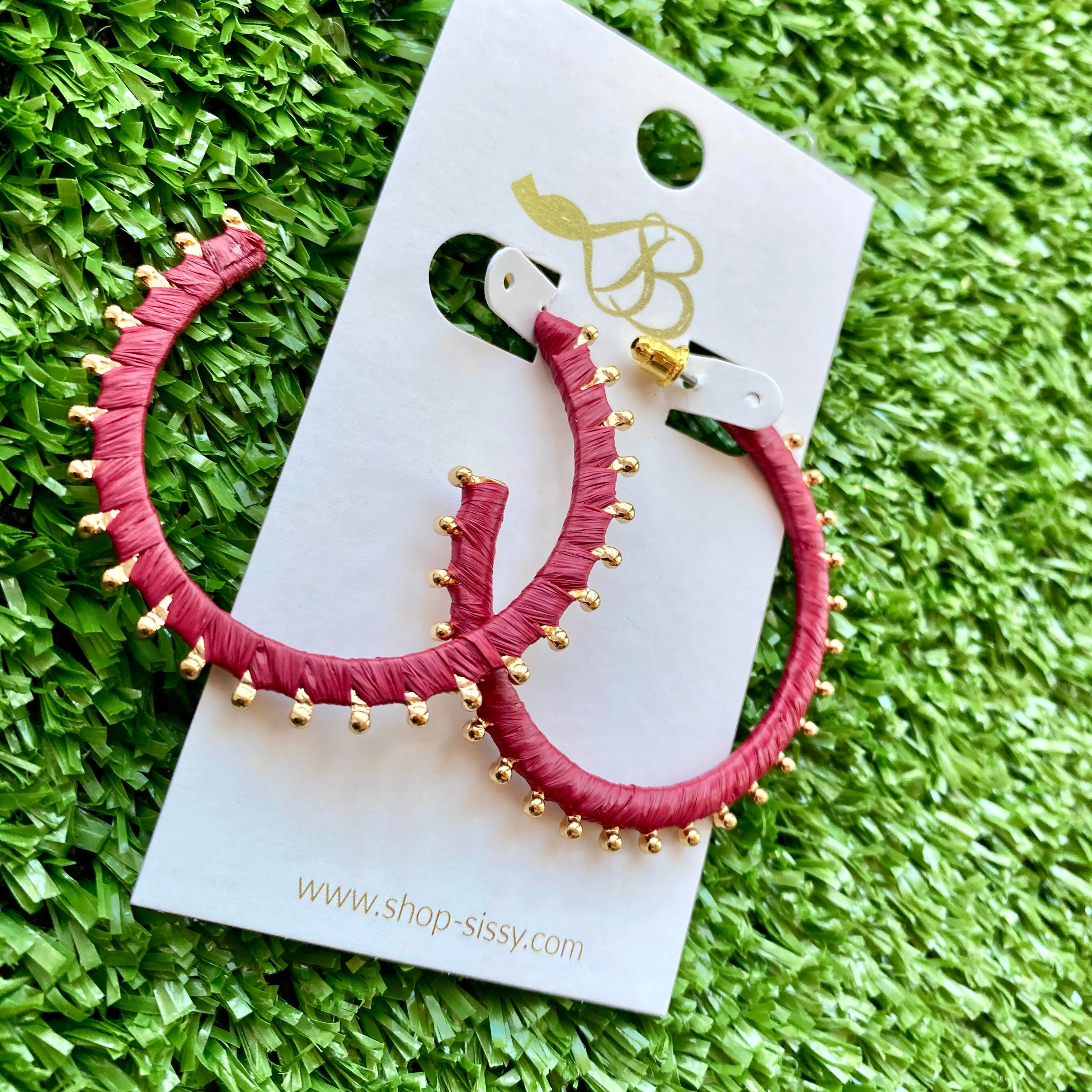 BURGUNDY HOOPS WITH GOLD DETAILING