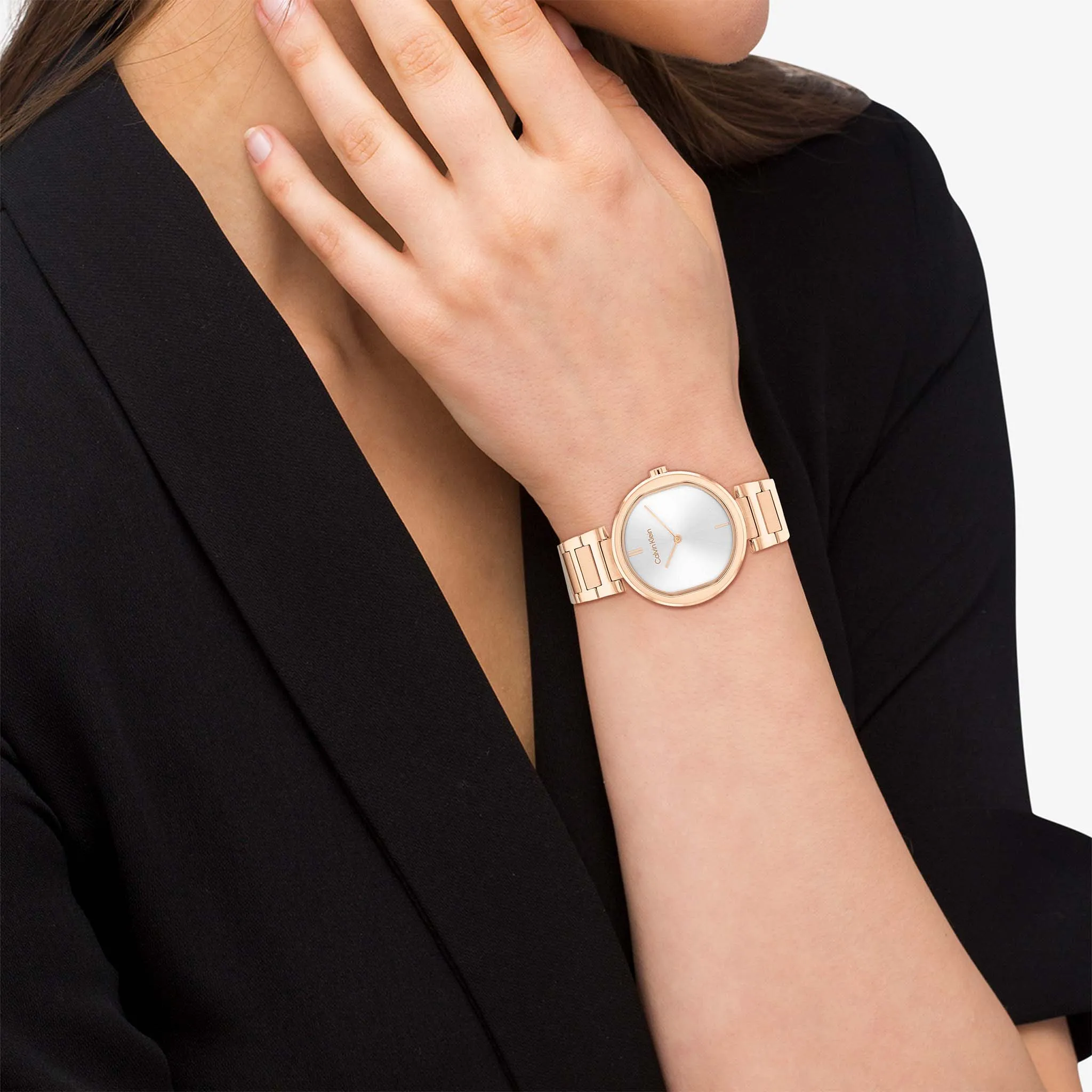 Calvin Klein Rose Gold Steel Silver Dial Slim Women's Watch - 25200253