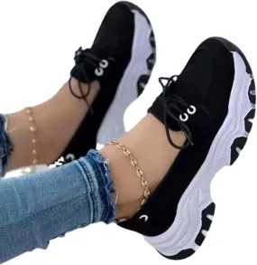 CANIAN 2023 Women's Platform lace-up Trainers, Breathable, Casual, Flat Running Shoes, Fashionable, Comfortable, Round Toe Single Shoes,Black,35