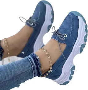 CANIAN 2023 Women's Platform lace-up Trainers, Breathable, Casual, Flat Running Shoes, Fashionable, Comfortable, Round Toe Single Shoes,Blue,35