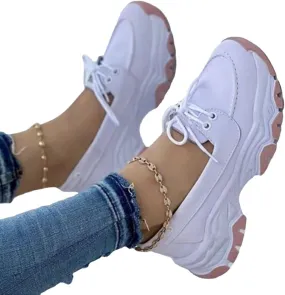 CANIAN 2023 Women's Platform lace-up Trainers, Breathable, Casual, Flat Running Shoes, Fashionable, Comfortable, Round Toe Single Shoes,White,42