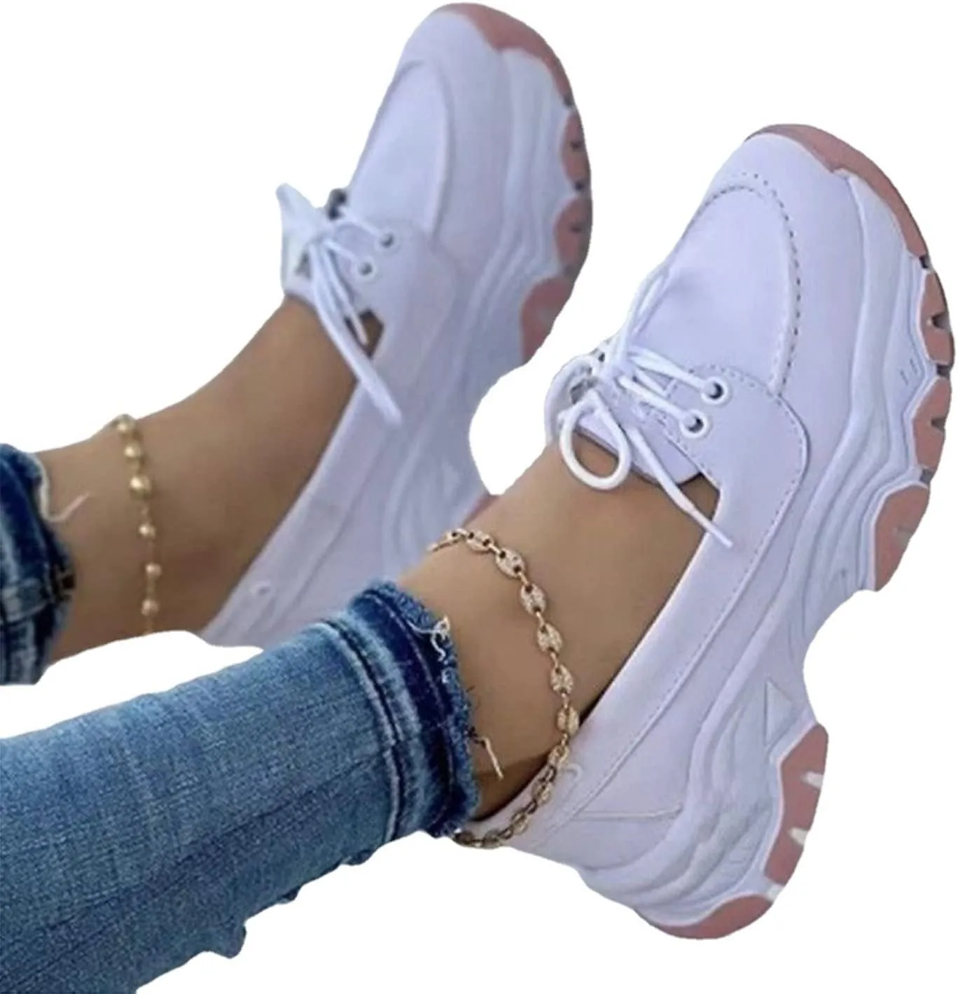 CANIAN 2023 Women's Platform lace-up Trainers, Breathable, Casual, Flat Running Shoes, Fashionable, Comfortable, Round Toe Single Shoes,White,42