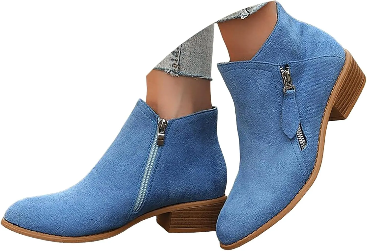 Cathalem Ankle Boots for Women Casual Cut Out Slip On Low Heel Short Chunky Stacked Heel Closed Toe Booties