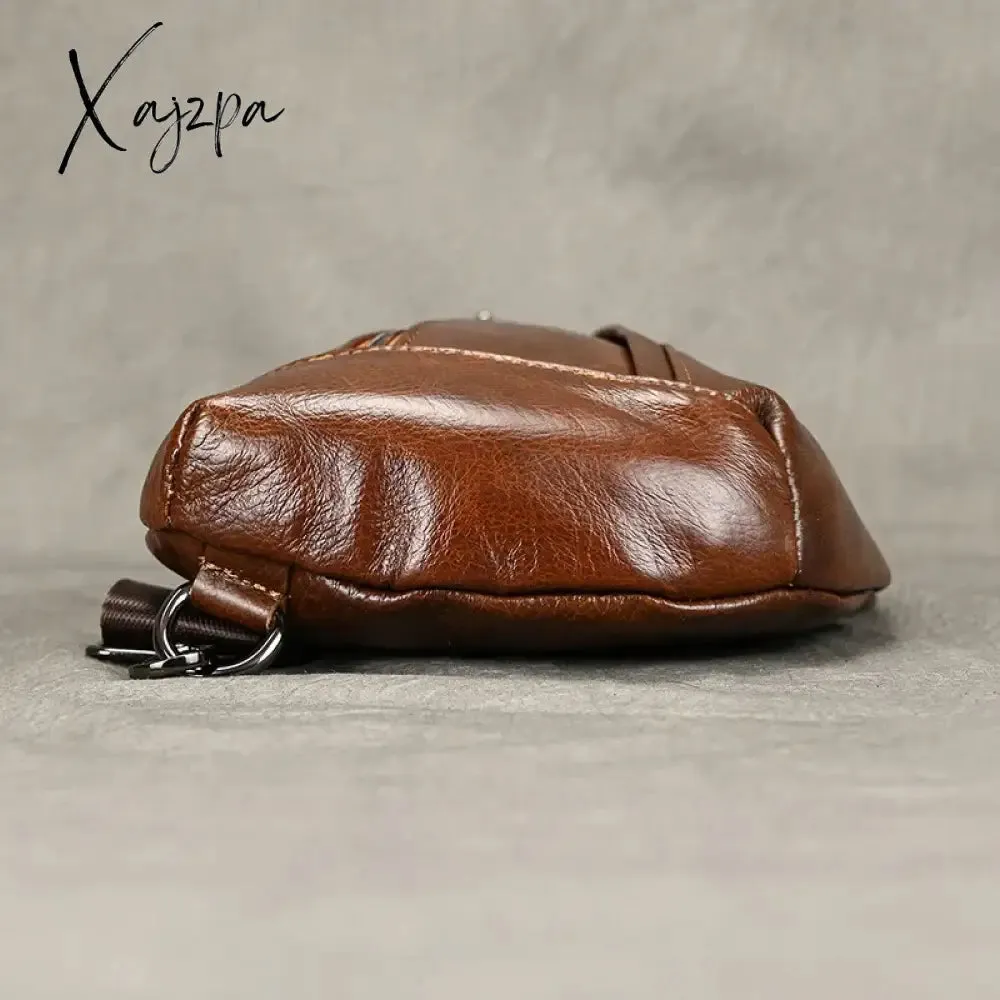 Chest Pack Casual Chest Bag Men Leather Chest Packs Mini Sling Bag Of Male Genuine Leather Crossbody Bag Single Shoulder Men Bag