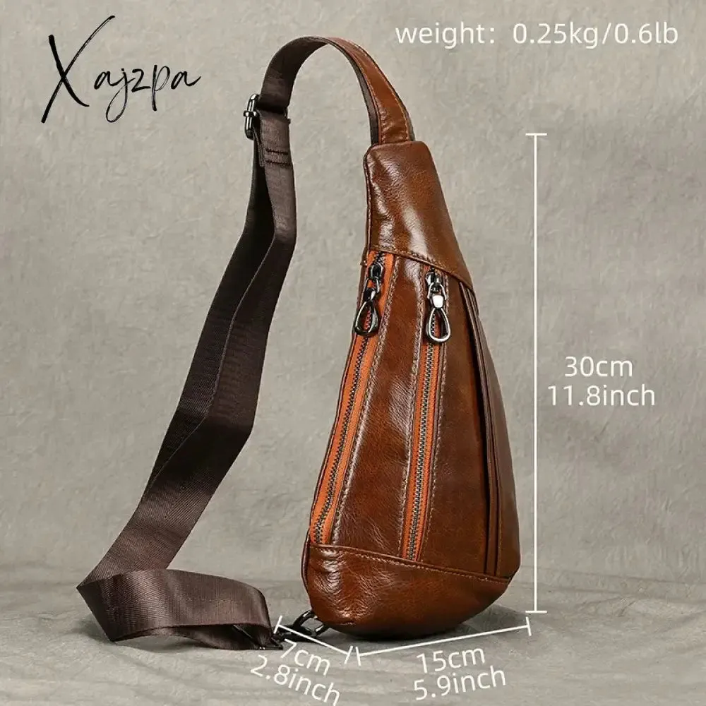 Chest Pack Casual Chest Bag Men Leather Chest Packs Mini Sling Bag Of Male Genuine Leather Crossbody Bag Single Shoulder Men Bag