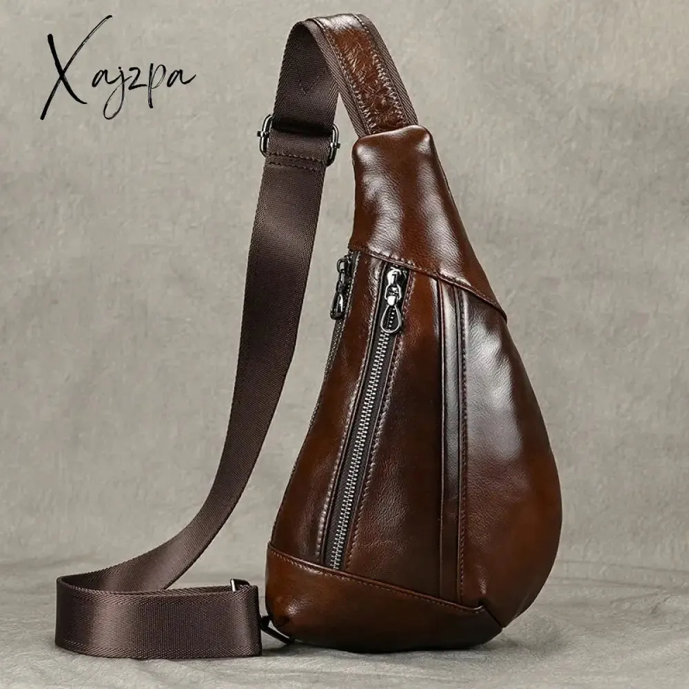Chest Pack Casual Chest Bag Men Leather Chest Packs Mini Sling Bag Of Male Genuine Leather Crossbody Bag Single Shoulder Men Bag