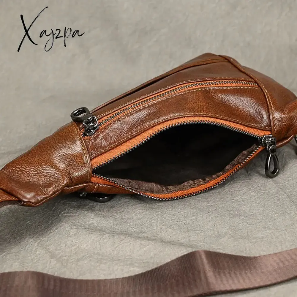 Chest Pack Casual Chest Bag Men Leather Chest Packs Mini Sling Bag Of Male Genuine Leather Crossbody Bag Single Shoulder Men Bag