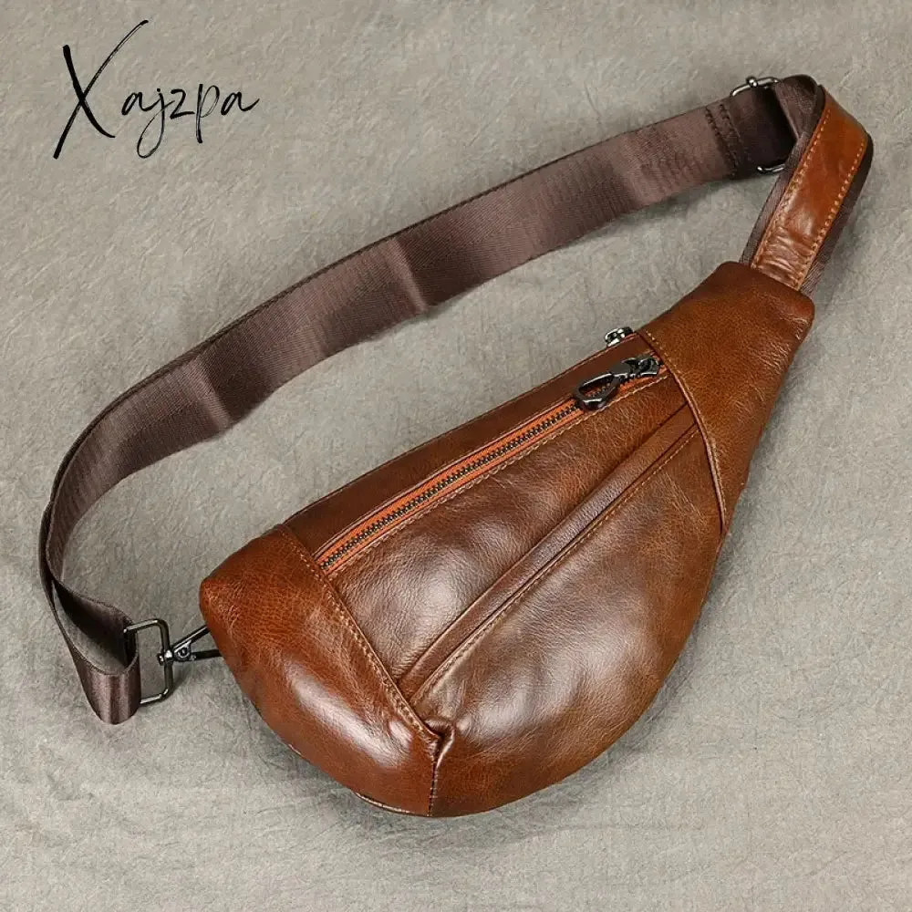 Chest Pack Casual Chest Bag Men Leather Chest Packs Mini Sling Bag Of Male Genuine Leather Crossbody Bag Single Shoulder Men Bag