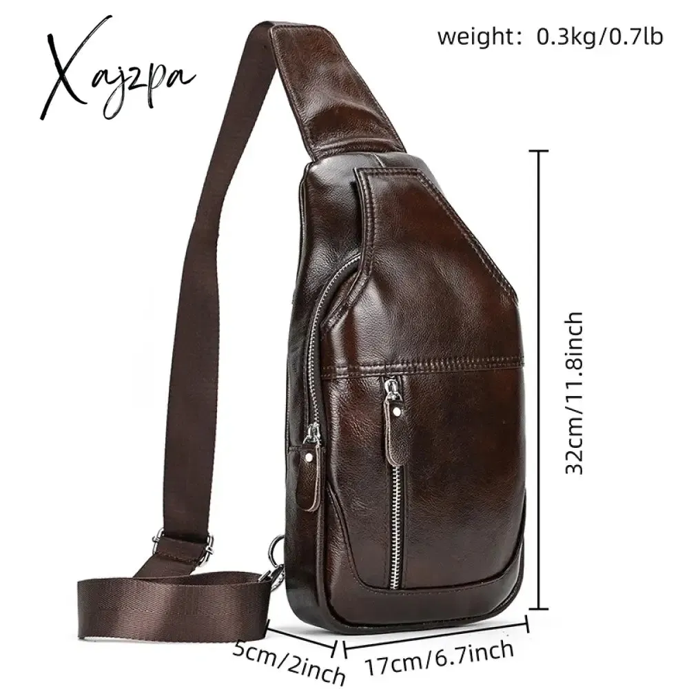 Chest Pack Casual Chest Bag Men Leather Chest Packs Mini Sling Bag Of Male Genuine Leather Crossbody Bag Single Shoulder Men Bag