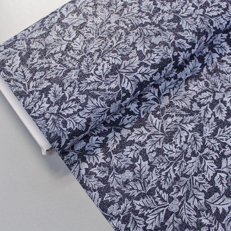 Christmas Cotton - Navy - Glitter - Foliage