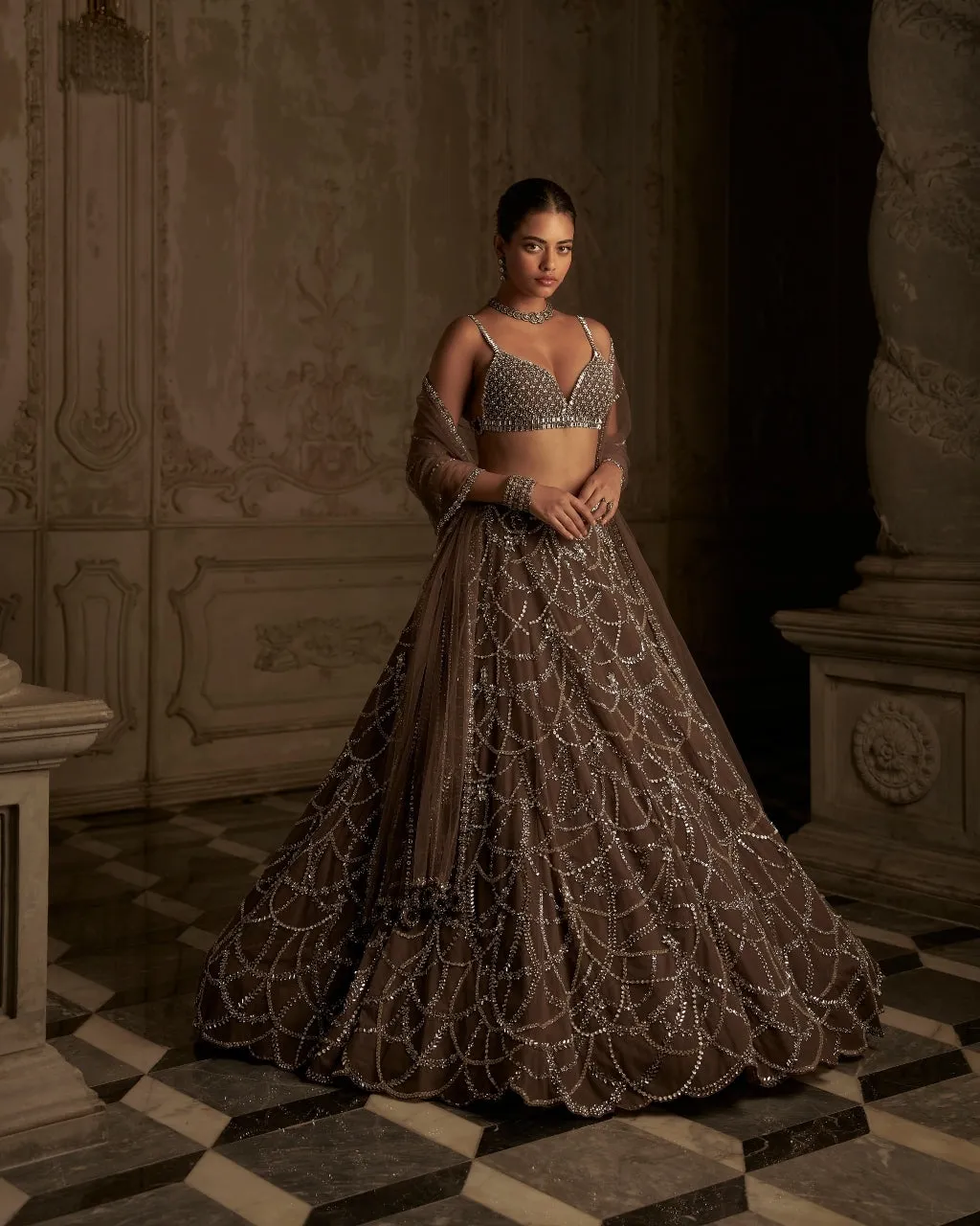 Coffee Chandelier Lehenga Set