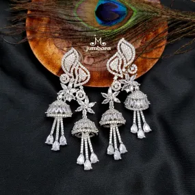 Contemporary Long Jhumka Style White & Rose Gold AD Zircon (CZ) Earring