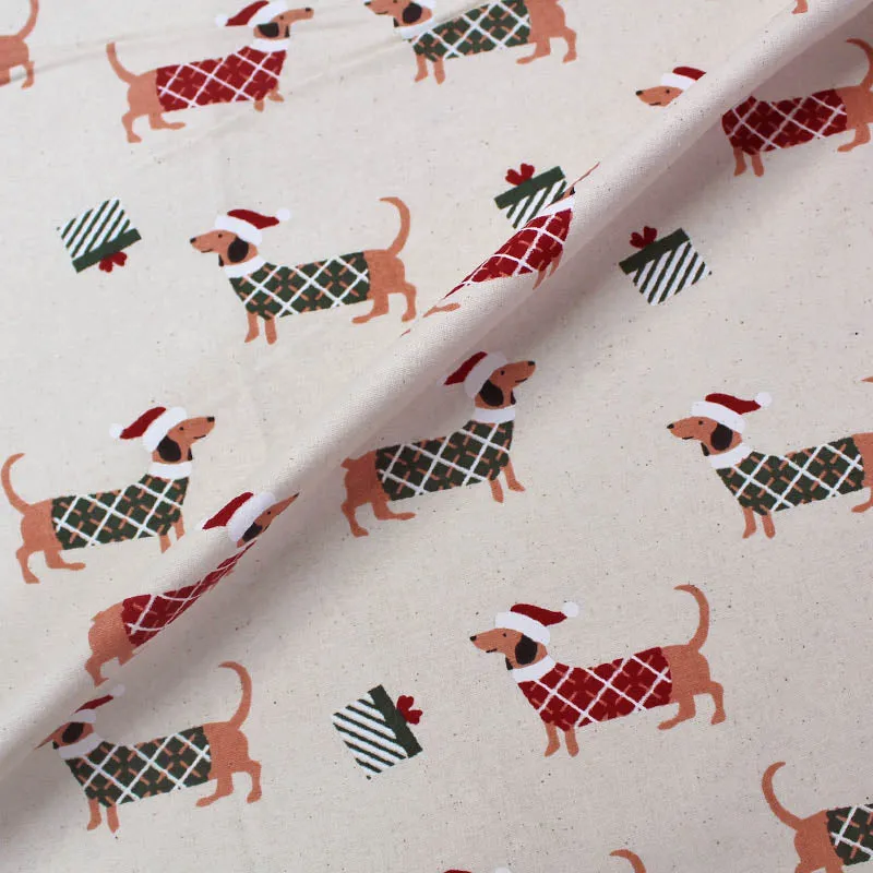 Festive Cream Cotton Fabric - Dashing Christmas Craft Material