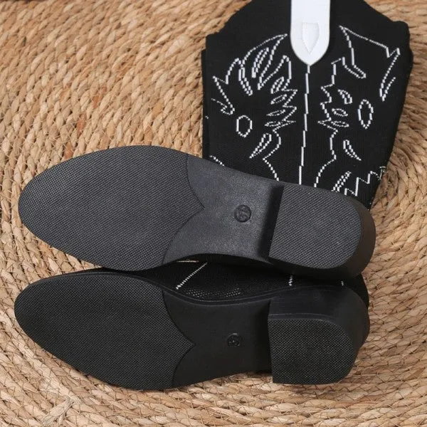 deanwangkt - Black Casual Embroidered Patchwork Pointed Comfortable Out Door Shoes