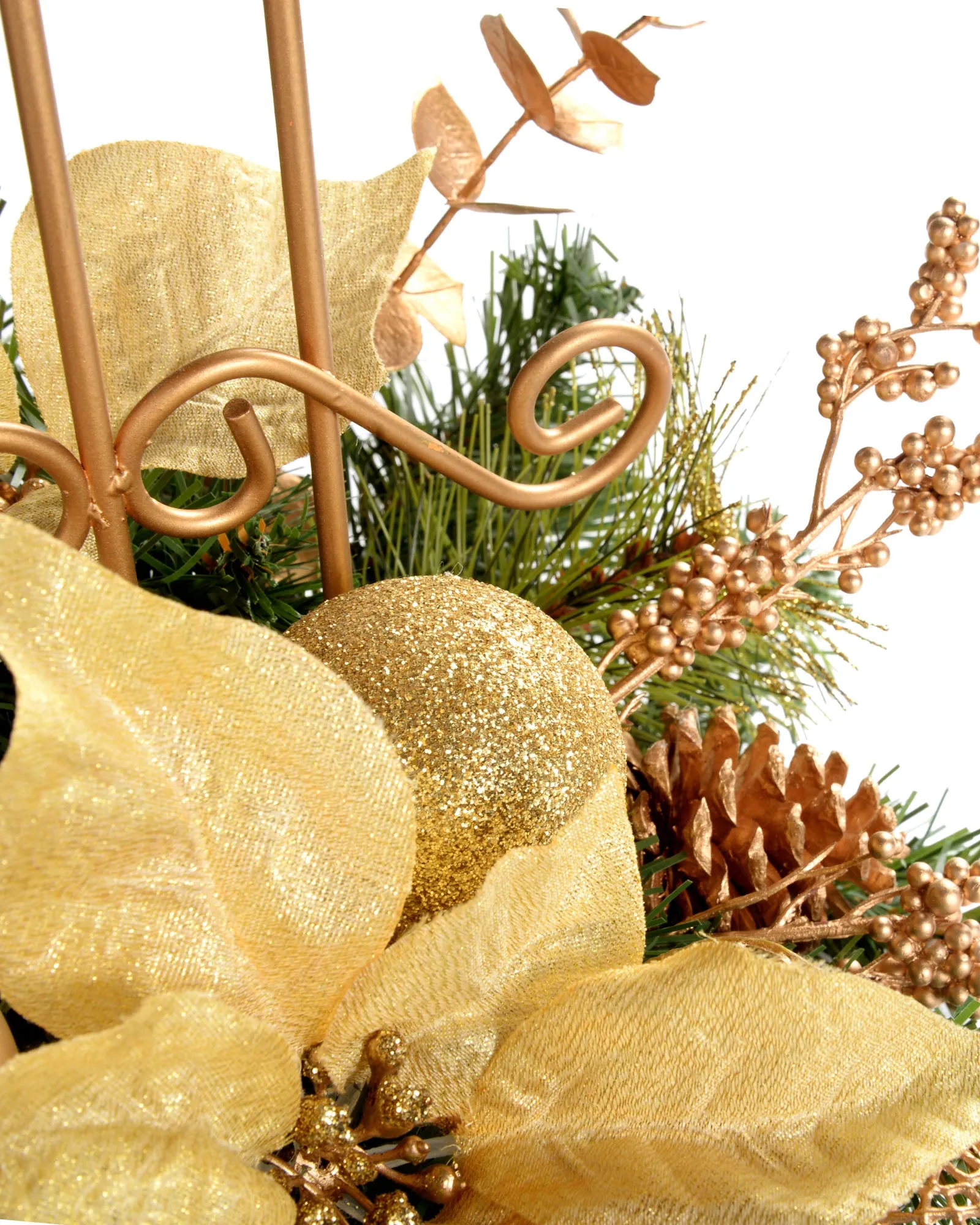 Decorated Table Centre Piece Candle Holder - Cream/ Gold, Single Pillar