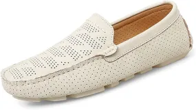 Easy to Put and Remove. Loafer Shoes Driving Moccasins for Men Genuine Leather Stitching Details Perforated Round Toe Rubber Sole Breathable Lightweight Anti-Slip Flat Heel for All Occasions