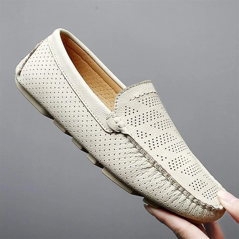 Easy to Put and Remove. Loafer Shoes Driving Moccasins for Men Genuine Leather Stitching Details Perforated Round Toe Rubber Sole Breathable Lightweight Anti-Slip Flat Heel for All Occasions