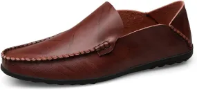 Easy to Put and Remove Shoes Smoking Loafer for Men Genuine Leather Round Toe Stitching Details Classic Resistant Soft Comfortable Driving Slip On for All Occasions