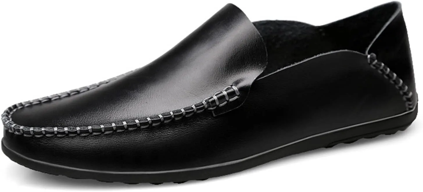 Easy to Put and Remove Shoes Smoking Loafer for Men Genuine Leather Round Toe Stitching Details Classic Resistant Soft Comfortable Driving Slip On for All Occasions