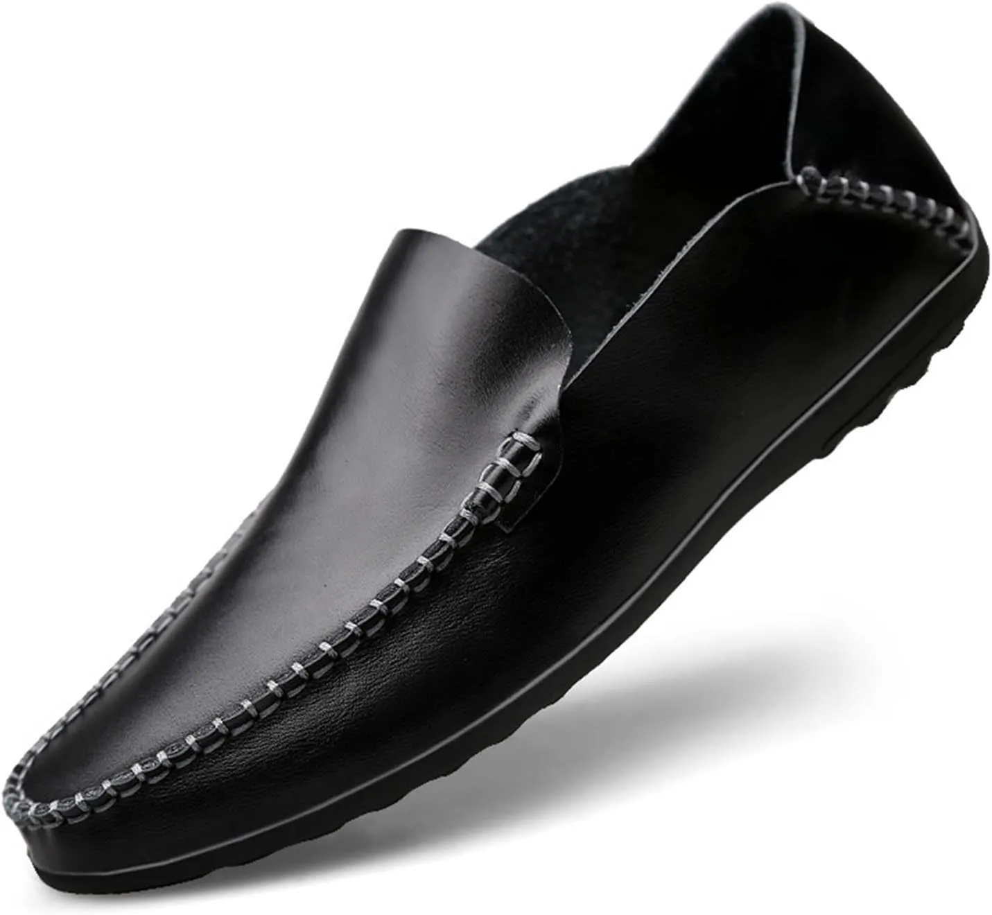 Easy to Put and Remove Shoes Smoking Loafer for Men Genuine Leather Round Toe Stitching Details Classic Resistant Soft Comfortable Driving Slip On for All Occasions