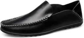 Easy to Put and Remove Shoes Smoking Loafer for Men Genuine Leather Round Toe Stitching Details Classic Resistant Soft Comfortable Driving Slip On for All Occasions