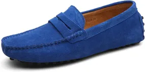 Easy to Put and Remove Smoking Loafer Driving Moccasins for Men Genuine Leather Suede Vamp Penny Loafer Stitching Details Round Toe Soft Flat Heel Flexible Comfortable for All Occasions